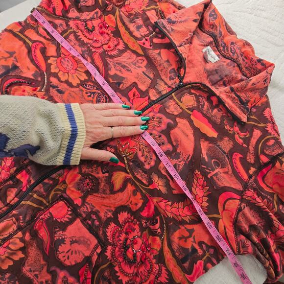 Chico's full zip Cotton sweatshirt beaded floral stretchy jacket XL 16 red brown - Picture 10 of 17
